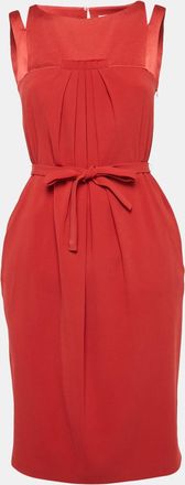 Paule Ka Red Sateen Sleeveless Short Dress