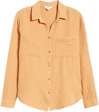 Beach Lunch Lounge Micaela Cotton Button-Up Shirt in Caramel at Nordstrom, Size X-Large