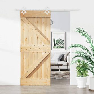 Berkfield Home Sliding Door with Hardware Set 85x210 cm Solid Wood Pine in Brown