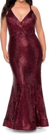 La Femme Sequin Fit And Flare Dress With Criss-Cross Back In Wine