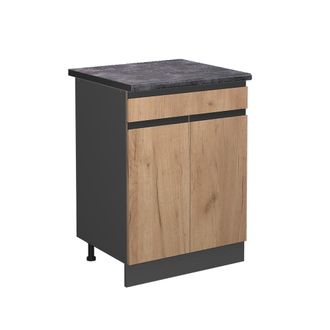Vicco Armario De Cocina Con Caj&oacute;n R-line, Roble Dorado, 60 Cm Ap Antracita