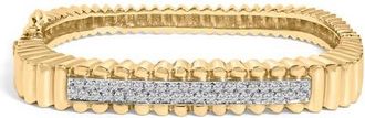 House of Brilliance 14K Yellow Gold 1 1/4 Cttw Diamond Ribbed Rounded Rectangle Bangle Bracelet at Nordstrom