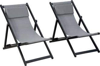 OUTSUNNY Set of 2 Folding Garden Beach Aluminium Frame Deck Chairs Dark Grey