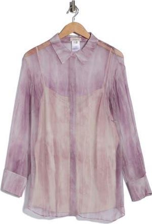 Lafayette 148 New York Scottie Long Sleeve Silk Button-Up Shirt in Lavender Tint Multi at Nordstrom Rack, Size 3 X