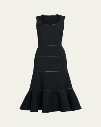 Alaia Leather Braided Sleeveless Tiered Midi Dress