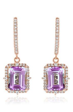 Suzy Levian Semiprecious Stone Halo Drop Earrings in Purple/rose at Nordstrom Rack