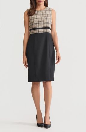 Kasper Tweed Contrast Sleeveless Sheath Dress in Soft Sand Multi at Nordstrom, Size 12