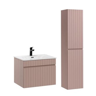 Petits Meubles Set mueble lavabo encastrado de 60 cm y columna estratificado Rosado