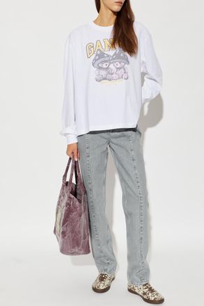 Ganni T-shirt With Colorful Print, Womens, White