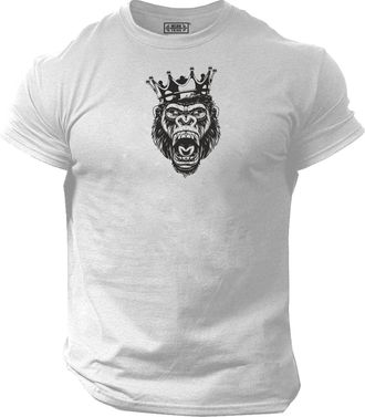 Generic King Gorilla T Shirt Gym Clothing Bodybuilding Training Workout Exercise Boxing MMA Gymwear Top - Black Print (UK, Alpha, M, Regular, Regular, Grey)