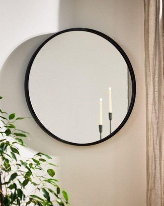 Dibor Classic Black Circular Decorative Framed Mirror Bathroom, Bedroom, Hallway Wall Mirror 60cm | Size: Medium