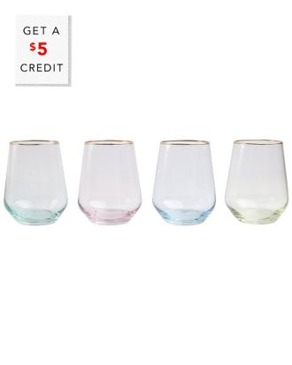 Vietri Viva By Vietri Rainbow Assorted Set Of 4 Stemless Wine Glasses With $7 Credit