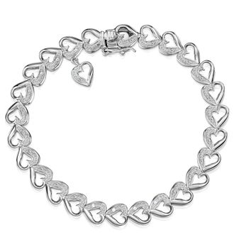 The Diamond Store Diamond Heart Sterling Silver Bracelet