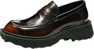 Generic Mens Patent Leather Platform Loafers Chunky Block Heel Formal Shoes Slip on Business Dress Shoes,Brown,7.5 UK