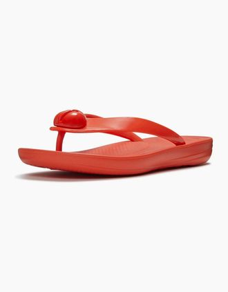 FitFlop Womens Fitflop iQushion Glossy-Button Polyurethane Womens Cherry Tomato Flip Flops - Red - Size: 4