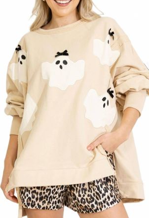 Peach Love California Boos & Bows Oversized Crew Sweatshirt In Beige