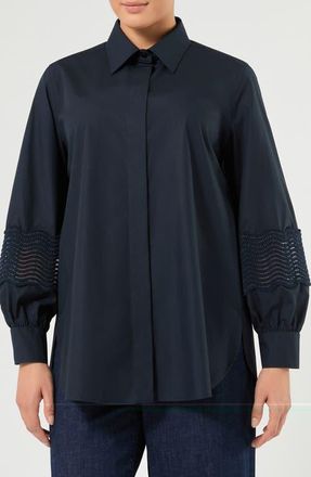 Marina Rinaldi Soutache Detail Cotton Jacket in Navy at Nordstrom, Size 18W