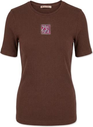 Marni T-shirt met kleurrijk geborduurd logo - Dames - T-shirts - Bruin - XS - Katoen - Tops
