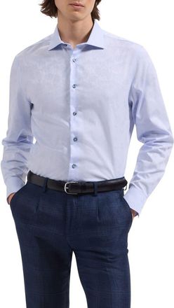 Bugatchi Axel Shaped Fit Floral Jacquard Button-Up Shirt in Sky at Nordstrom, Size Xxx-Large