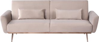 Beliani Sof&aacute; Cama 3 Plazas Elegante Con Cojines Tapizado En Terciopelo Patas De Metal Funci&oacute;n Convertible Para Dormir Gris Pardo Eina