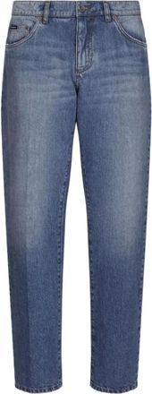 Dolce & Gabbana Blauwe Denim Straight-Leg Jeans Whiskering - Heren - Regular Fit Jeans - Blauw - XL - Denim - Jeans