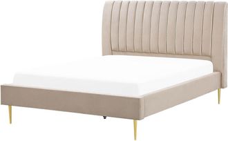 Beliani Cama matrimonial de tejido beige 160x200