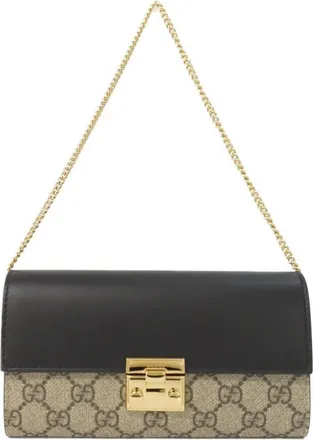 Gucci Beige Black Gg Supreme Leather Chain/Shoulder Wallet (Pre-Owned)