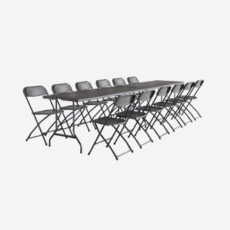 Sweeek Set De 2 Mesas + 12 Sillas Plegables Port&aacute;tiles Para Eventos