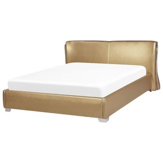 Beliani Cama Tapizada En Piel Dorada Con Somier 160 X 200 Cm Dise&ntilde;o Moderno Paris