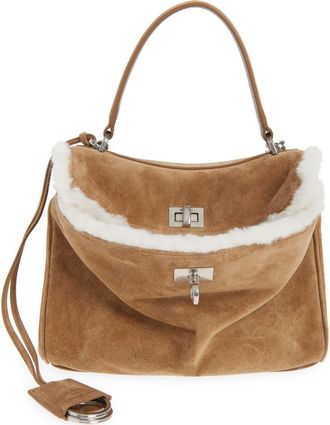 Balenciaga Mini Rodeo Suede & Fleece Top Handle Bag in 2590 Noce/White at Nordstrom