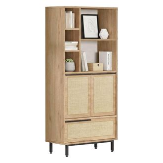 Dmora Aparador Vintage, Comoda 5 Estantes, 2 Puertas, 8 Compartimentos, 75x36x162h Cm Marr&oacute;n Nogal