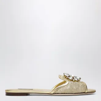 Dolce & Gabbana Slide Rainbow in pizzo lurex oro con broche