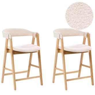 Beliani Conjunto De 2 Sillas De Bar Estilo Tradicional Asiento Tapizado Boucl&eacute; Marr&oacute;n Claro Y Beige Day