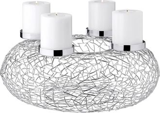 Edzard Hochwertiger, grosser Design Adventskranz Milano Silver &oslash; 58 cm - Edelstahl gl&auml;nzend vernickelt