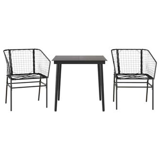 Berkfield Home 3 Piece Garden Dining Set Black Poly Rattan Glass