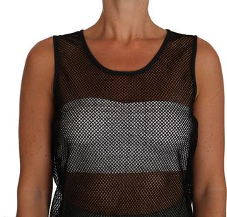Dolce & Gabbana Womens Black Mesh Transparent Blouse T-Shirt
