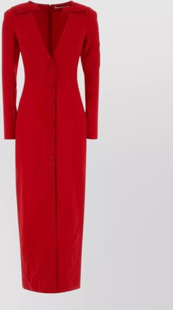 Alessandra Rich cady midi dress fitted v neckline long sleeves