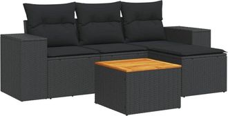 vidaXL Vidaxl - Set De Muebles De Jard&iacute;n 5 Pzas Y Cojines Rat&aacute;n Sint&eacute;tico Negro