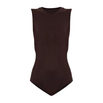 Maison Margiela Tops, Dames, Bruin, XS, Leer, Technische Jersey Bodysuit