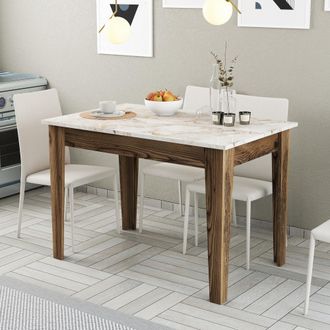 Dmora Mesa Fija Madone, 6 Asientos, Forma Rectangular, Soporta 120 Kg, 110x72x75h Cm Marr&oacute;n Nogal