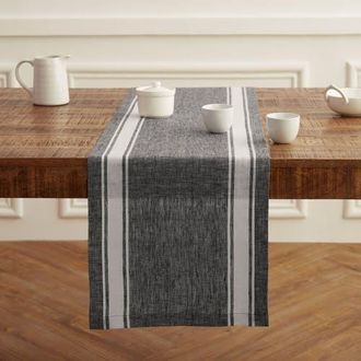 Solino Home Linen Table Runner for Dining Table, Holiday and Everyday Table Decor - Country Stripe in Black at Nordstrom, Size X-Large