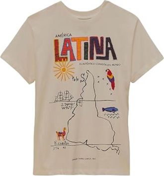 Farm Rio Womens Latino Americana Relaxed Fit T-Shirt, Beige
