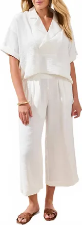 Tribal Flowy Crop Pant With Elastic In Oceanpearl-2533