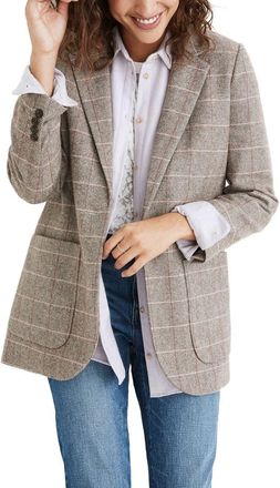 Madewell Woodhull Plaid Blazer in Herringbne Windw Weath Grove at Nordstrom, Size Xx-Small