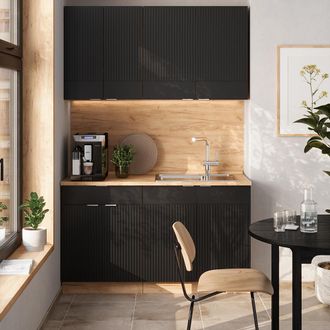 Vicco Cocina Para Solteros Fame-line, Rayas Negras/roble Dorado, 140 Cm, Et Antracita, Vicco