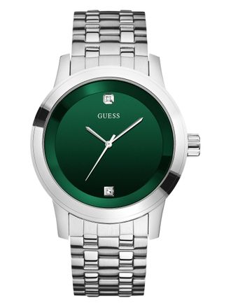 Guess Silver-Tone and Green Analog Watch