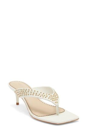 Cinq &agrave; Sept Frankie Studded Leather Thong Sandal in Ivory/gold at Nordstrom, Size 10.5Us