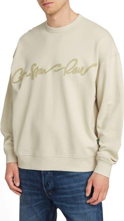 G-Star Chenille G-Script Loose Organic Cotton Crewneck Sweatshirt in Whitebait at Nordstrom, Size Small