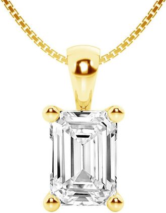 Grown Brilliance 1 Carat Emerald Lab Grown Diamond Solitaire Pendant Necklace in 14K Yellow Gold, Prong Set, E-F Color, VS Clarity