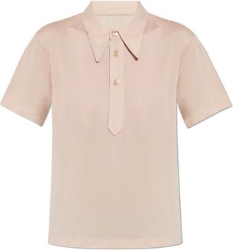 Maison Margiela Tops, Dames, Roze, S, Leer, Polo met korte mouwen